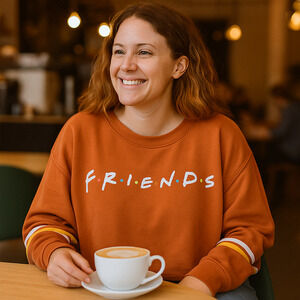 🧡 FRIENDS Love Tribe Sweatshirt Womens XLARGE Sporty Cropped Orange Fall Coffee